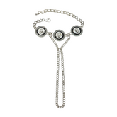 New Women Silver Metal Hand Chain Bracelet Connected Ring Lion Coin Medallion Charms